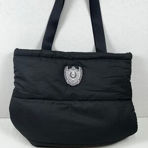 Victoria's Secret Pink Black Quilted Puffer Tote Bag Crest Logo Large Bag